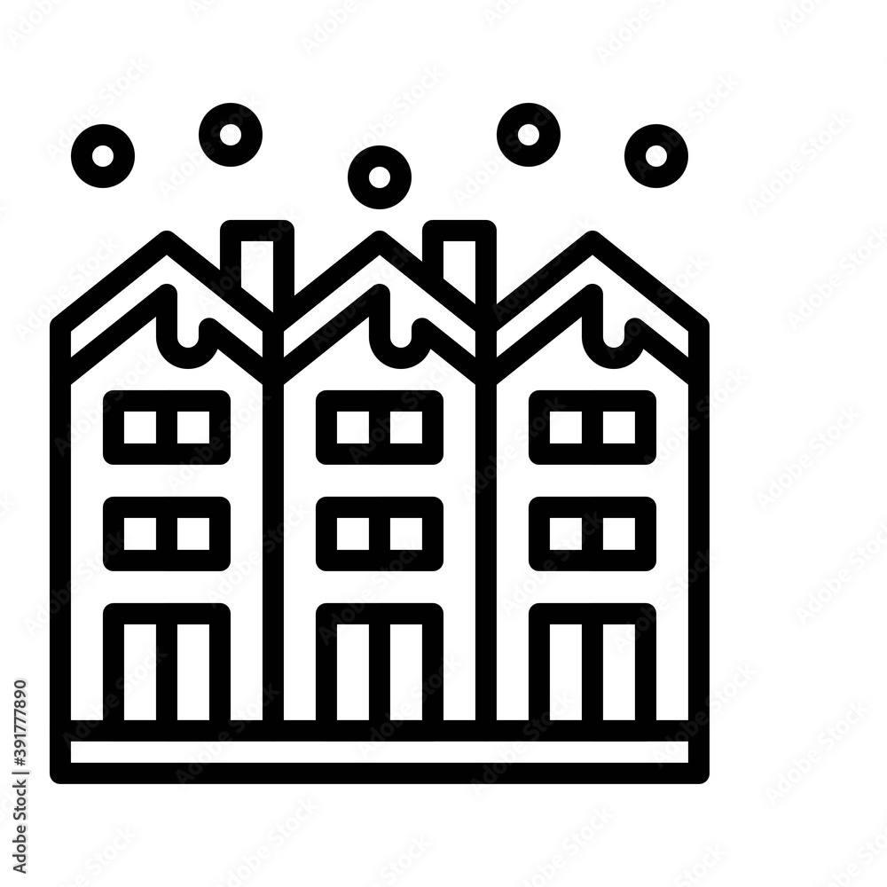 snow town in winter related winter or town building with ice and windows vectors in lineal style,