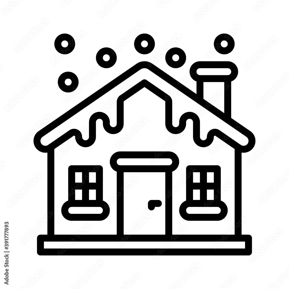 snow town in winter related house building with chimeny and ice vectors in lineal style,
