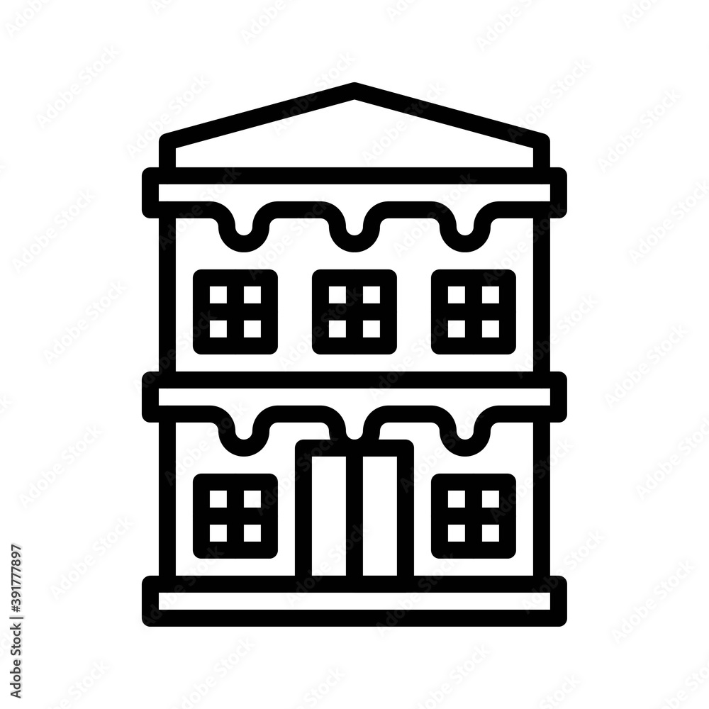 snow town in winter related house building with windows and ice vectors in lineal style,
