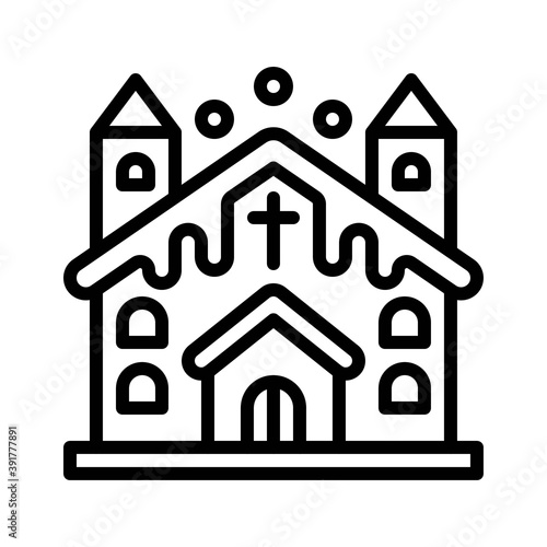 Obraz na płótnie snow town in winter related church buildings with ice and cross sign in lineal style, w salonie