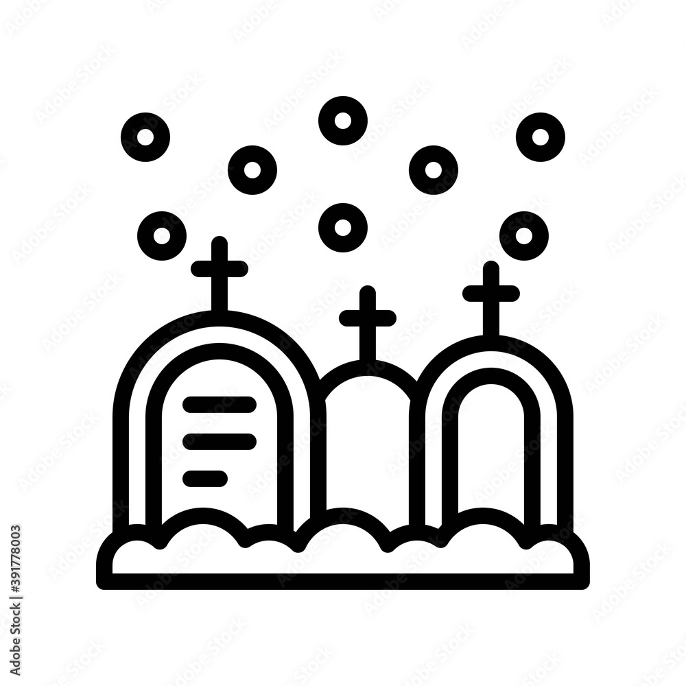 snow town in winter related R.I.P with cross sign and ice vectors in lineal style,