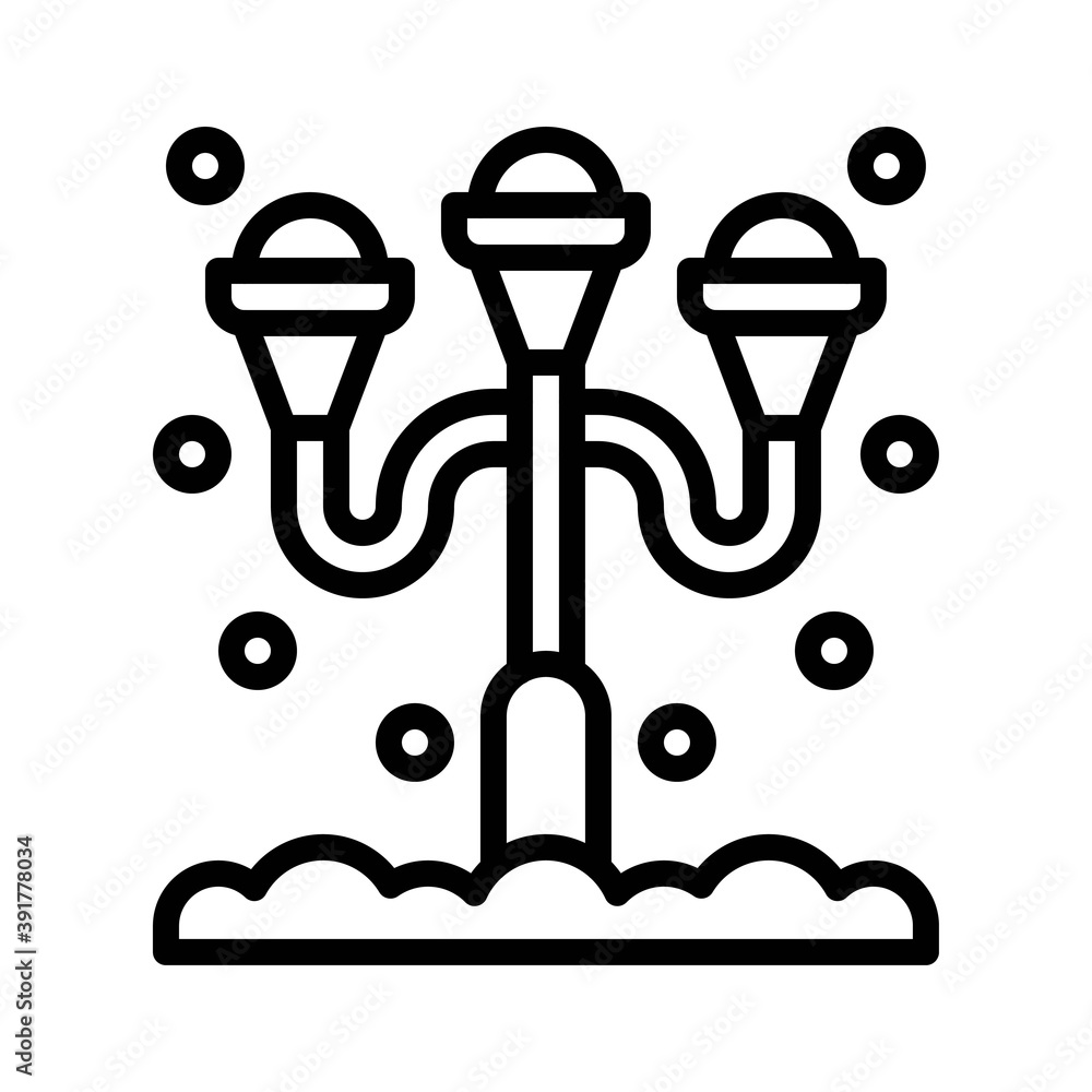 snow town in winter related decoration lights with stand and ice vectors in lineal style,