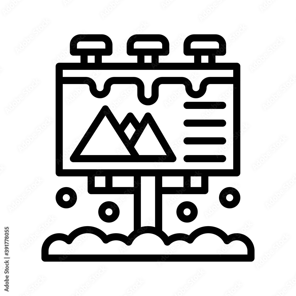 snow town in winter related billboard with stand, mountains and ice vectors in lineal style,