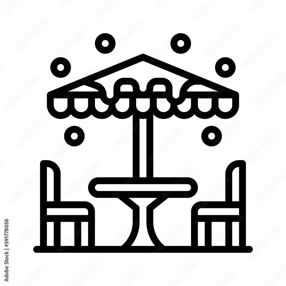 snow town in winter related chairs and table with stand and ice vectors in lineal style,