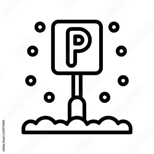 snow town in winter related parking sign with stand and ice vectors in lineal style,
