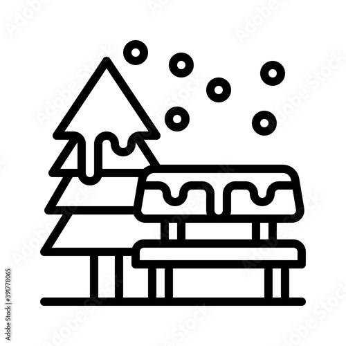 Obraz na płótnie snow town in winter related bench with santa tree and ice vectors in lineal style, w salonie