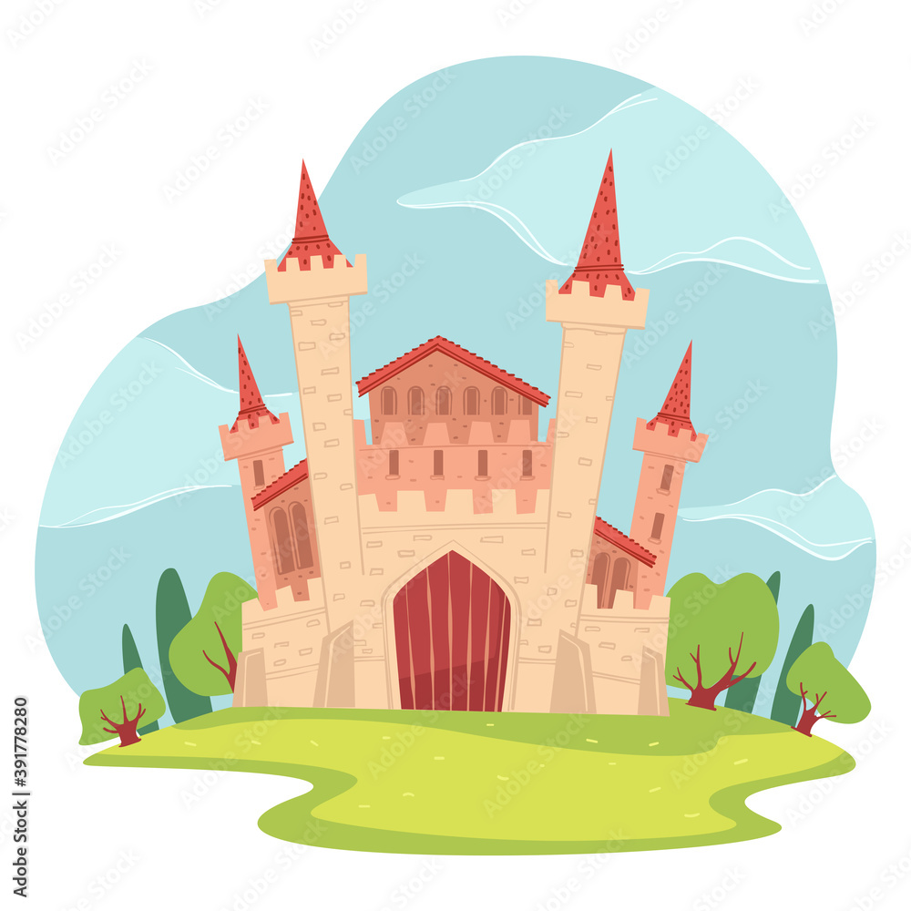 Fairy tale castle or medieval fortress sights