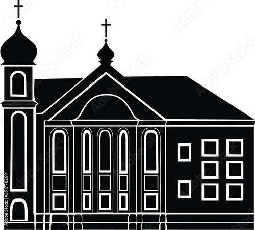 Church building icon, silhouette on white background