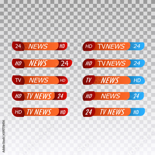 Breaking news template title, TV channel live report bars, isolated icons vector. Streaming or video, sport broadcast, television header or headline. World or globe info, dashboard, daily program