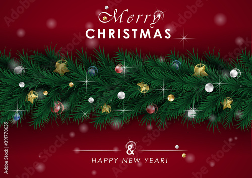 Christmas and happy New Year garland and border. Merry Christmas and Happy New Year greeting card