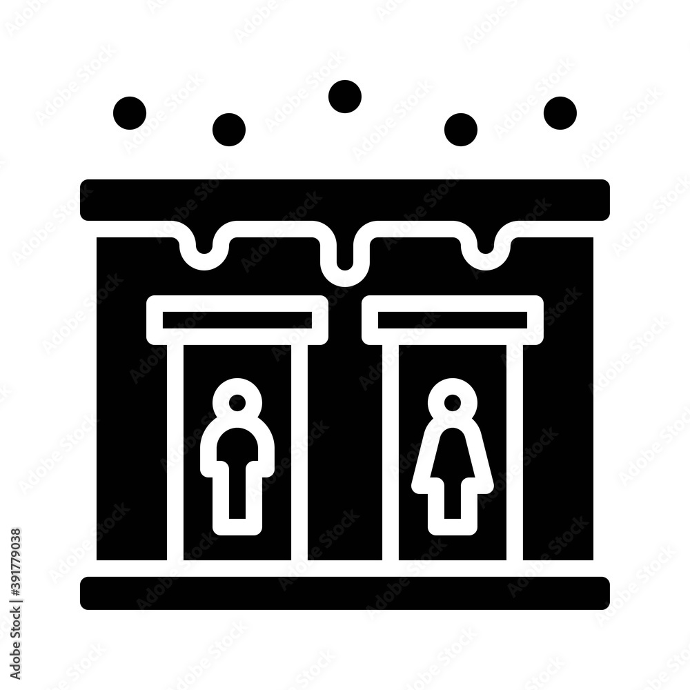 snow town in winter related wash room with male female sign and ice vectors in solid design,