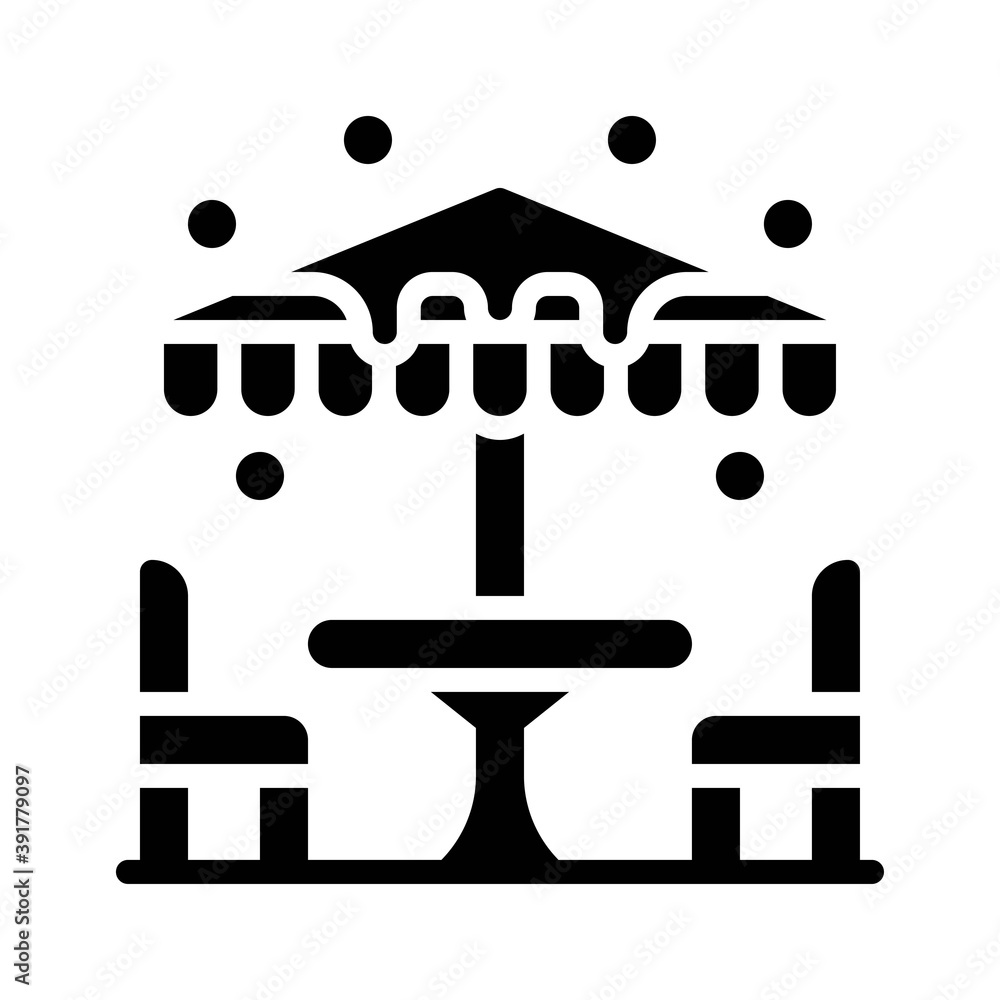 snow town in winter related chairs and table with stand and ice vectors in solid design,