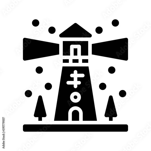 snow town in winter related light house with ice and tree vectors in solid design,