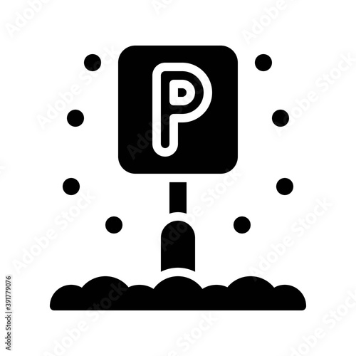 Obraz na płótnie snow town in winter related parking sign with stand and ice vectors in solid design, w salonie