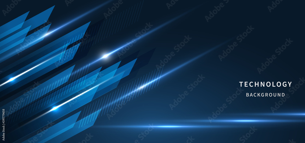 Abstract technology geometric blue color with blue light on black background. Abstract technology geometric blue color with blue light on black background.