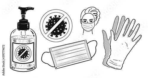 Virus protection items and character in mask