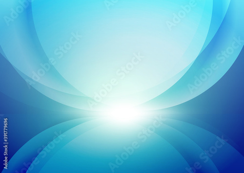 Abstract blue geometric circles overlapping background with light blue. Technology concept.