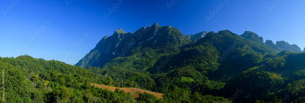 Panoramic mountains in deep forest at Chiang Mai province, Thailand.