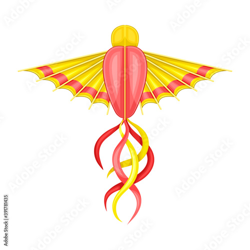 Flying Kite as Festive Toy Craft with Wings and Tail Vector Illustration