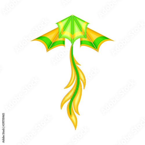 Flying Kite as Festive Toy Craft with Wings and Tail Vector Illustration