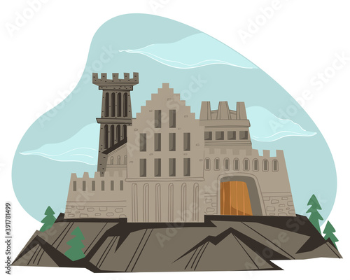 Fortification or medieval castle of stone vector