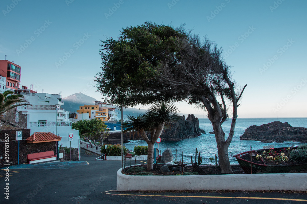 Morning on the island of Tenerife overlooking the volcano Teide. A small town in the Canary Islands. Morning on the island of Tenerife overlooking the volcano Teide. A small town in the Canary Islands.