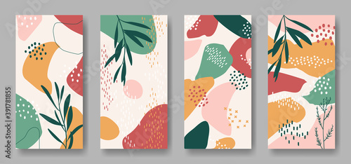 Set of vector Christmas banners with abstract ornament and leaves