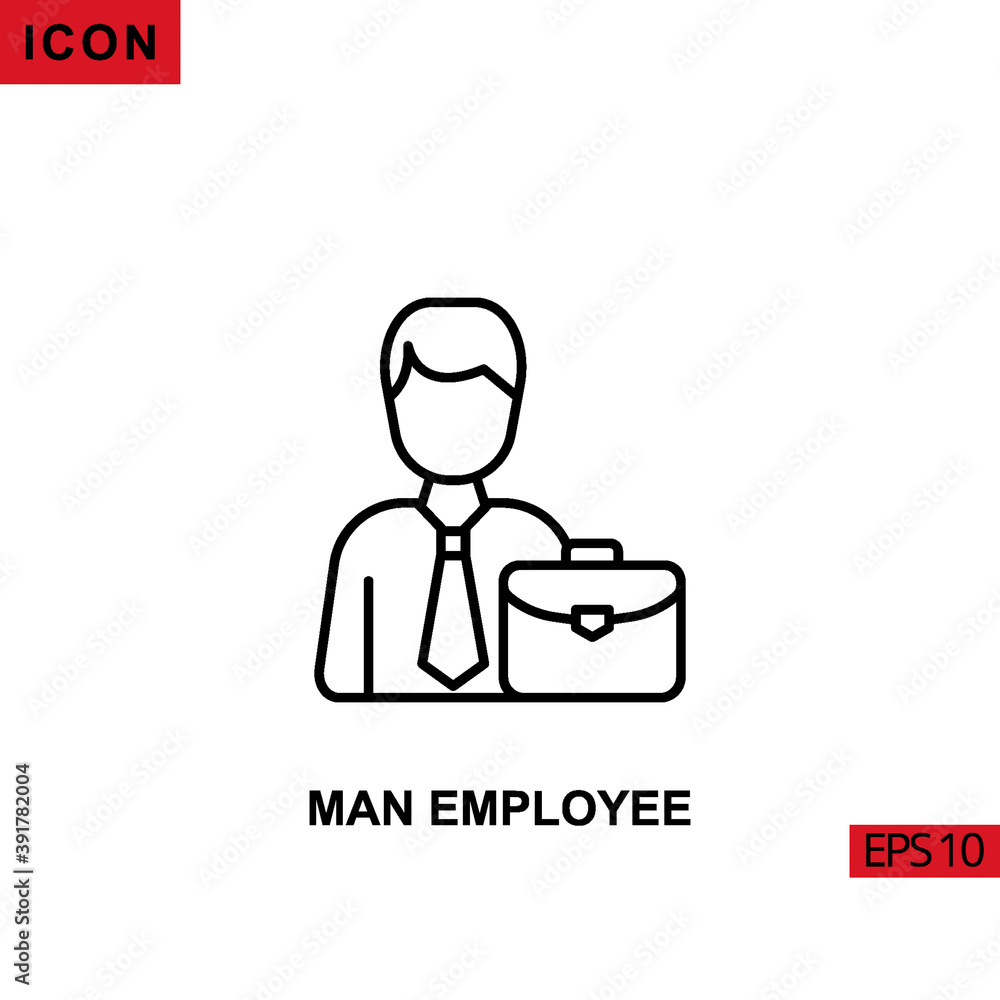 Icon man employee with briefcase. Outline, line or linear vector icon symbol sign collection Icon man employee with briefcase. Outline, line or linear vector icon symbol sign collection