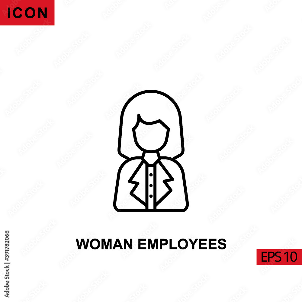 Icon woman employees. Outline, line or linear vector icon symbol sign collection Icon woman employees. Outline, line or linear vector icon symbol sign collection