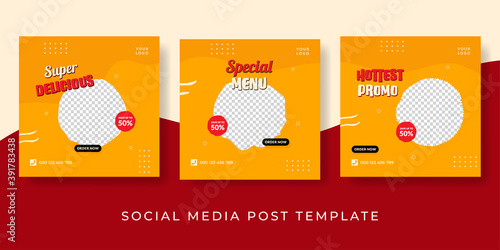 Food menu banner social media post. Editable social media templates for promotions on the Food menu. Set of social media story and post frames. Layout design for marketing on social media.
