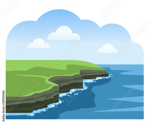 Cliffs of Moher. Irish attraction. Travel to Ireland. Sea scenic view. Colorful vector illustration. © Anastasia