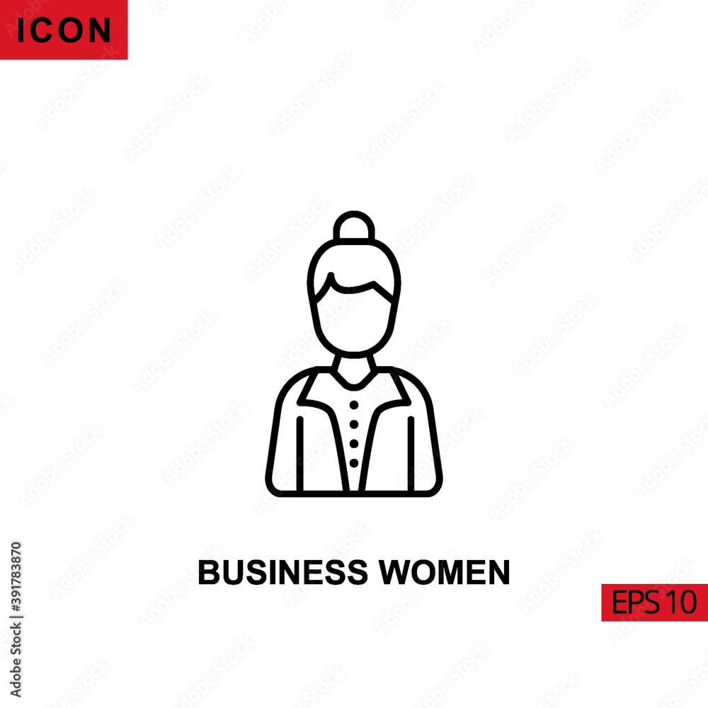 Icon business woman. Outline, line or linear vector icon symbol sign collection Icon business woman. Outline, line or linear vector icon symbol sign collection