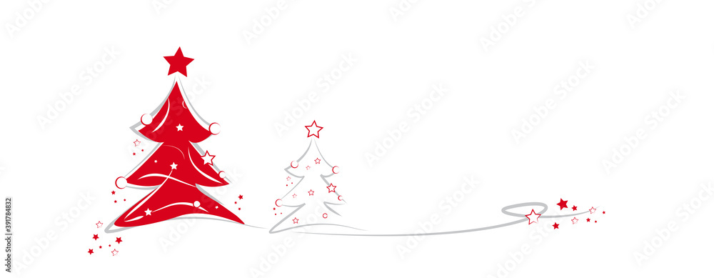 zwei weihnachtsbäume in rot mit grauer umrandung - sterne und weihnachtskugeln zwei weihnachtsbäume in rot mit grauer umrandung - sterne und weihnachtskugeln