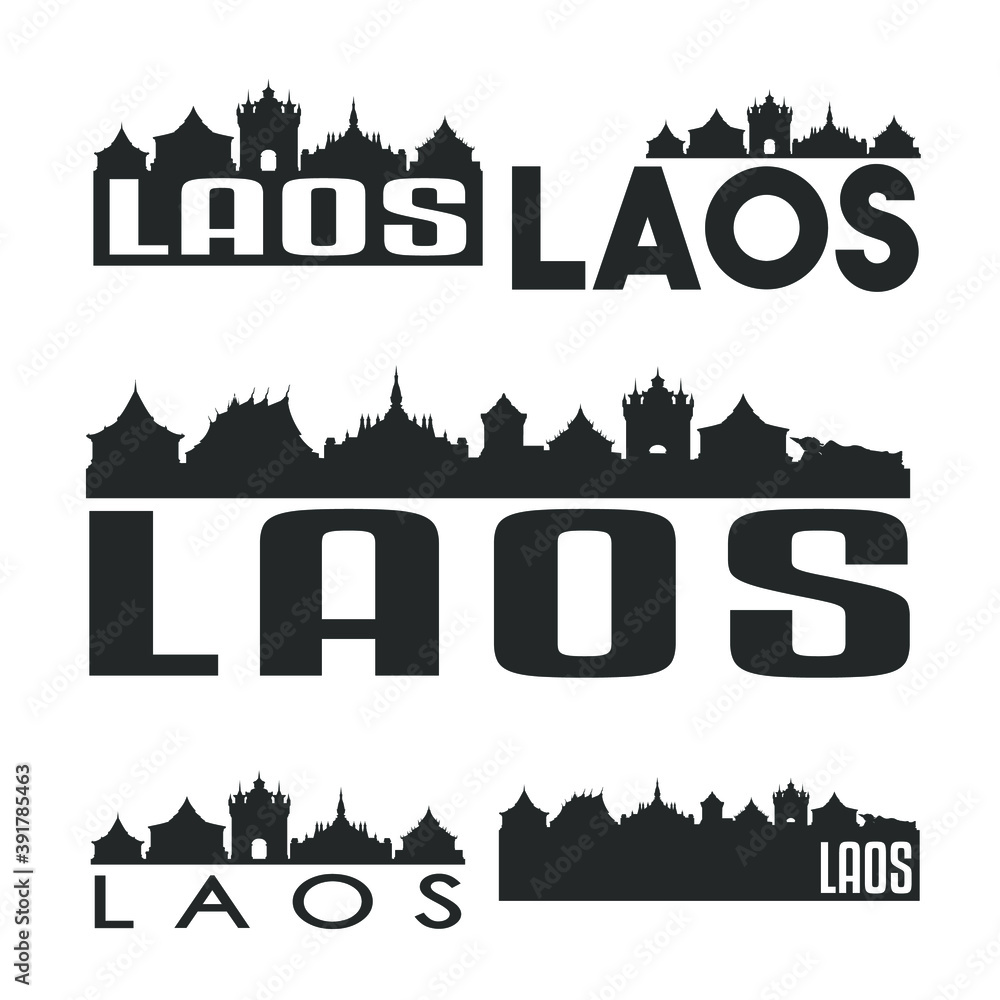 Laos Asia Flat Icon Skyline Vector Silhouette Design Set Logos.