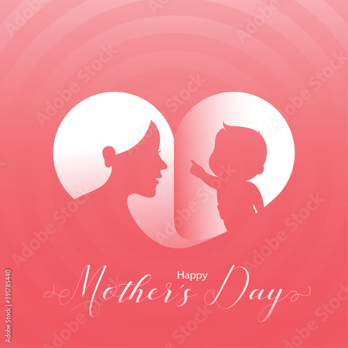Mom, baby and heart. Vector mother's day illustration.