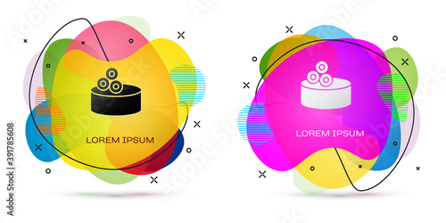 Color Tin can with caviar icon isolated on white background. Abstract banner with liquid shapes. Vector..