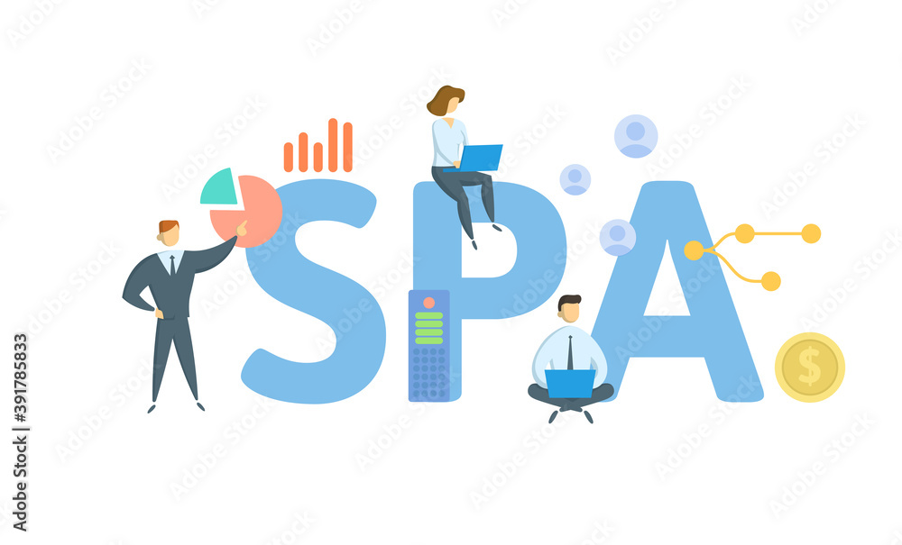 SPA, Sale and Purchase Agreement. Concept with keywords, people and icons. Flat vector illustration. Isolated on white background. SPA, Sale and Purchase Agreement. Concept with keywords, people and icons. Flat vector illustration. Isolated on white background.