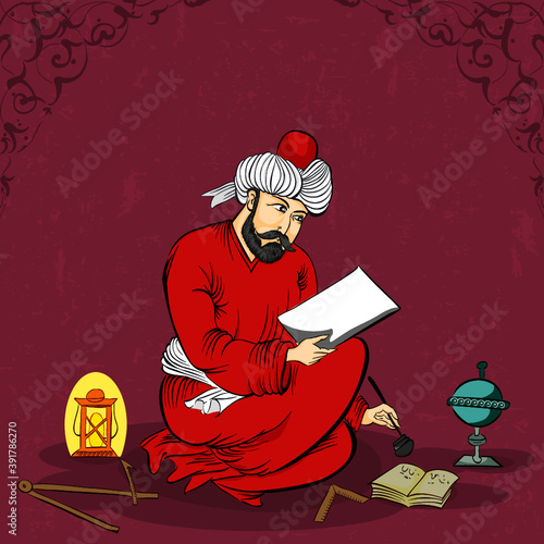 Illustration of an ancient man. Drawn in miniature style