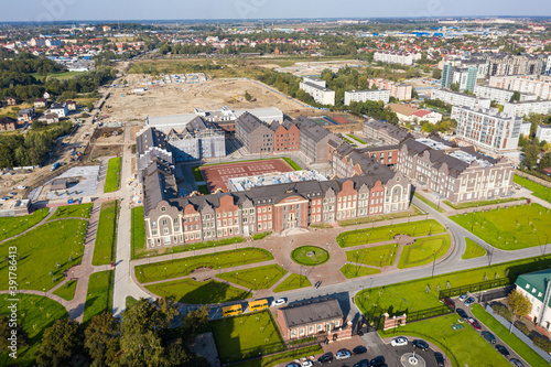 Aerial: The new buildings of Nakhimov Naval School in Kaliningrad, Russia