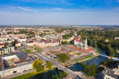 Aerial view of the main square of Gusev town, Russia
