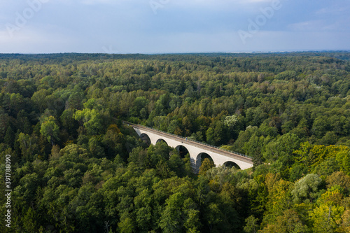 Aerial view of the old Prussian viaduct in Rominta forest, Russia photo