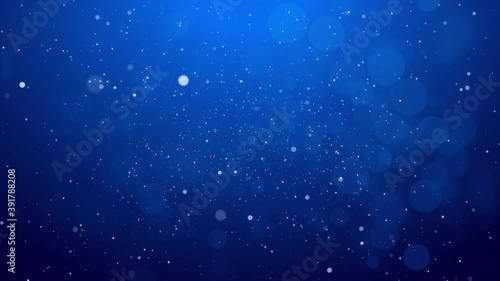 Blue bokeh particles glitter awards dust gradient abstract background. Futuristic glittering in space on blue background.	