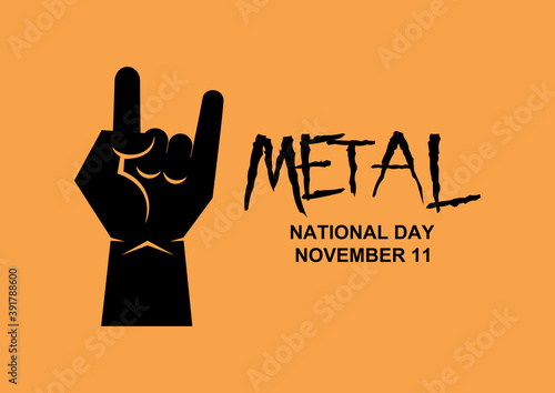 National Metal Day Poster with metal hand gesture icon vector. National Metal Day vector. Metal hand gesture black silhouette vector. Metal Day Poster, November 11. Important day