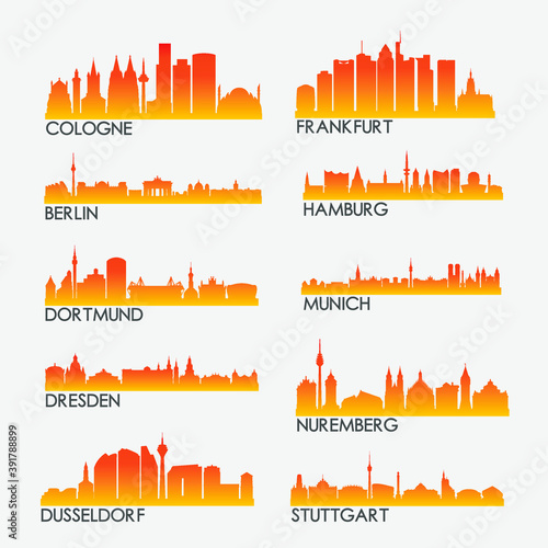 Germany Skyline City Silhouette Design Collection. Vector Illustration Set Clip Art.