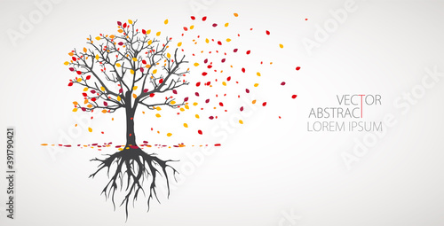 Abstract tree with roots. Vector outline illustration. Plant in Garden.