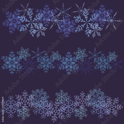 Set of vector snowflakes, vector brushes for illustrator. Winter snow banner