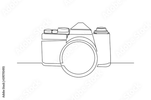 Continuous line drawing of professional photography camera device. Vector illustration