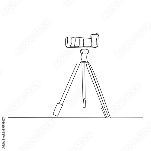 Continuous line drawing of professional photography camera device. Vector illustration