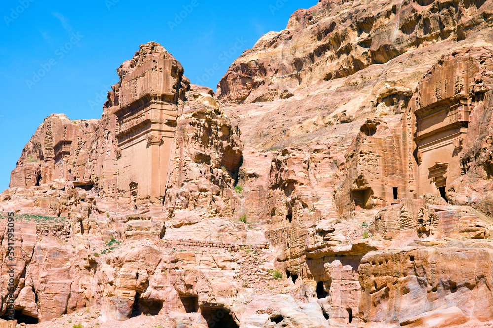The Royal Rock tombs in Petra, the capital city of the Nabataeans, Jordan