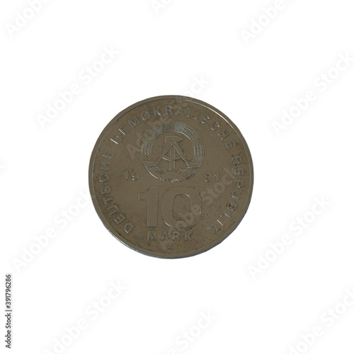 old german currency "10 Mark" on white background with clipping path